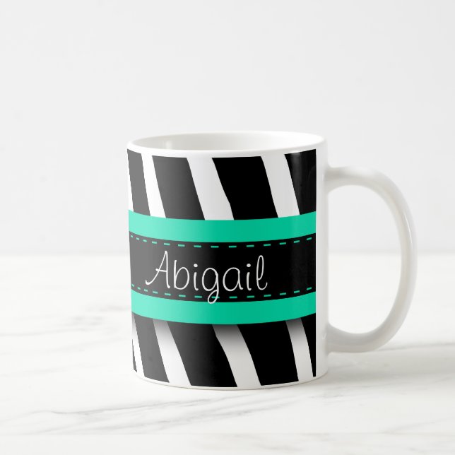 Türkisblaues Blumenmuster und Zebra-Muster Kaffeetasse (Rechts)