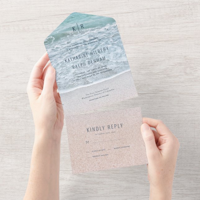 Türkisblaues Foto Hochzeit All In One Einladung (Abreißen)
