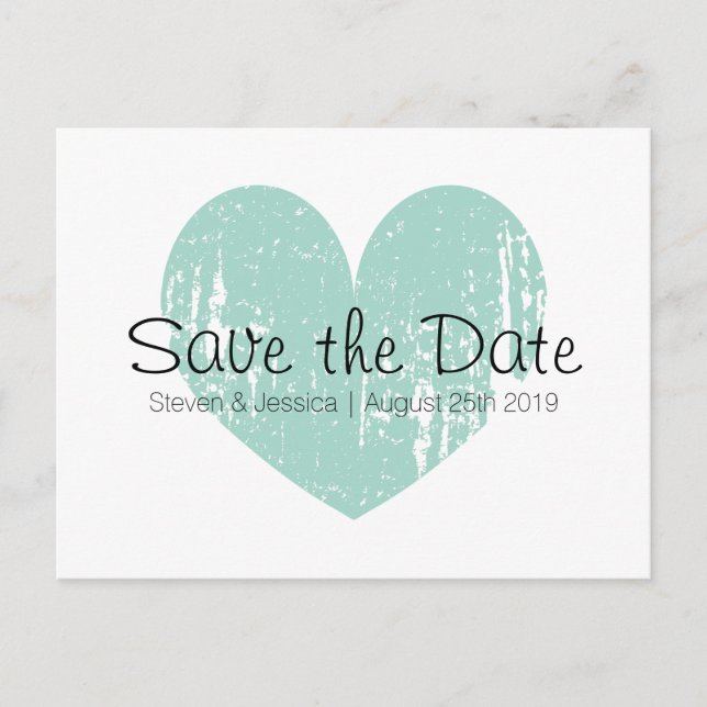 Türkisblaues Herz Save the Date Postkarten (Vorderseite)