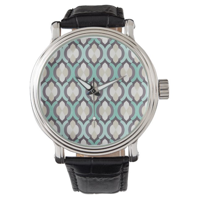 Türkisblaues marokkanisches Muster Armbanduhr (Vorderseite)