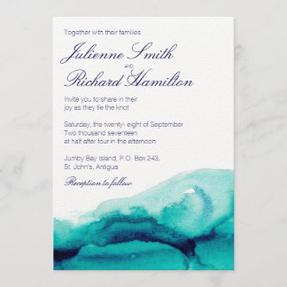 Türkisblaues Meer Aquamarin Wasserfarben Hochzeit Einladung