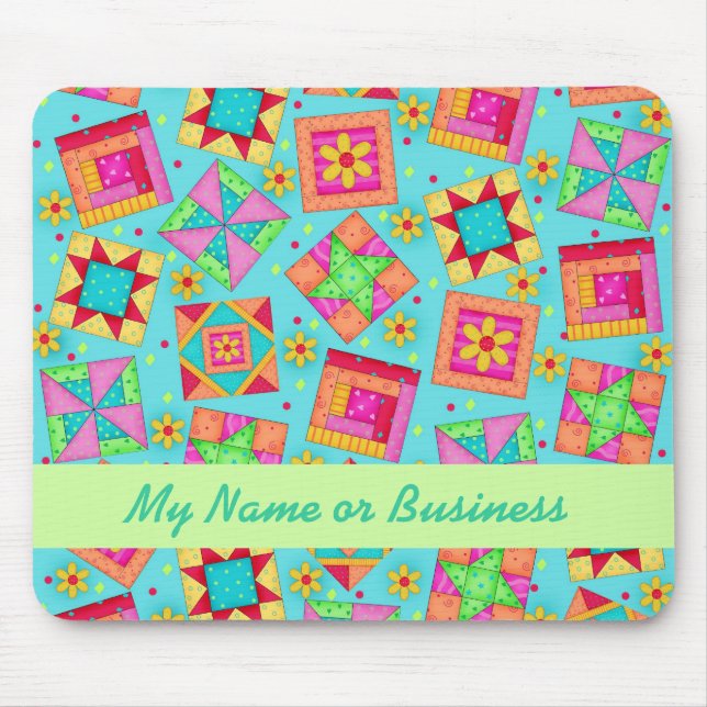 Türkisblaues Personalisiertes Quilt Blocks Mousepa Mousepad (Vorne)