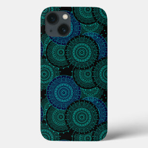 Türkisblaues rundes Mandala auf schwarzem Hintergr Case-Mate iPhone Hülle