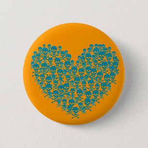 Türkisblaues Schädelherz-Button Button