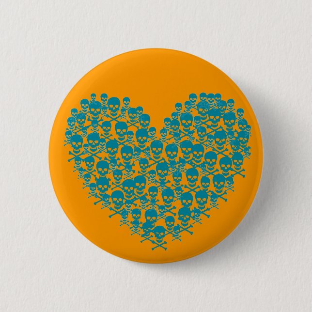 Türkisblaues Schädelherz-Button Button (Vorderseite)