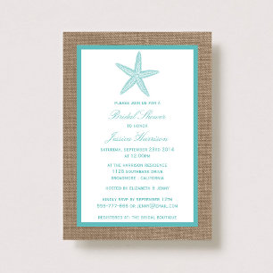 Türkisblaues Starfish Beach Burlap-Brautparty Einladung