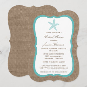Türkisblaues Starfish Beach Burlap-Brautparty Einladung