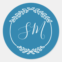 Türkisblaues weißes Leaf-Wreath-Monogramm-Hochzeit