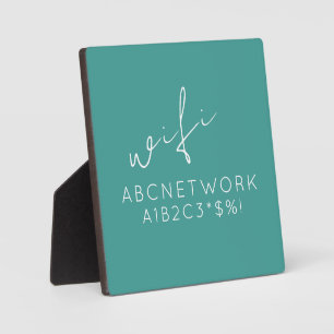 Türkisblaues WLAN-Passwort-Zeichen mit Easel Stand Fotoplatte