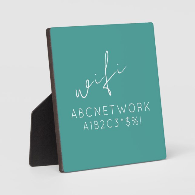 Türkisblaues WLAN-Passwort-Zeichen mit Easel Stand Fotoplatte (Vorderseite)