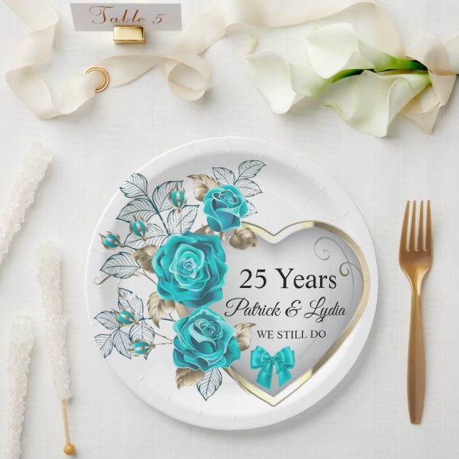 Türkisblume 25. Jubiläum - ich bin immer noch akti Pappteller (Hochzeit)