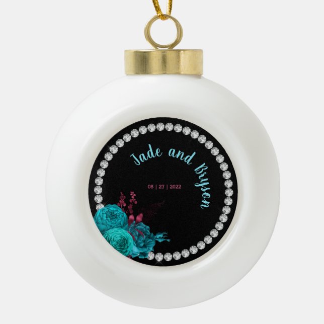 Türkisblume und Mauve Eleganter Kristall Keramik Kugel-Ornament (Vorderseite)