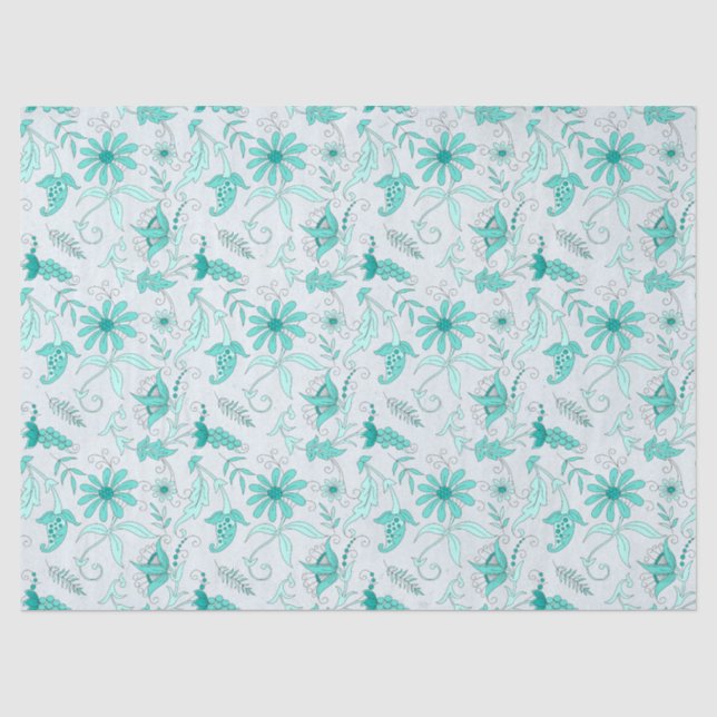 Türkisblumen-Serie Design 5 Gewebepapier Seidenpapier (Vorderseite)