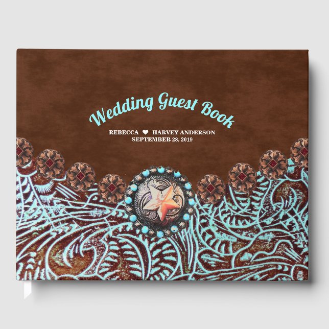 Türkisbraun Cowboy Western Hochzeit Gästebuch (Vorderseite)