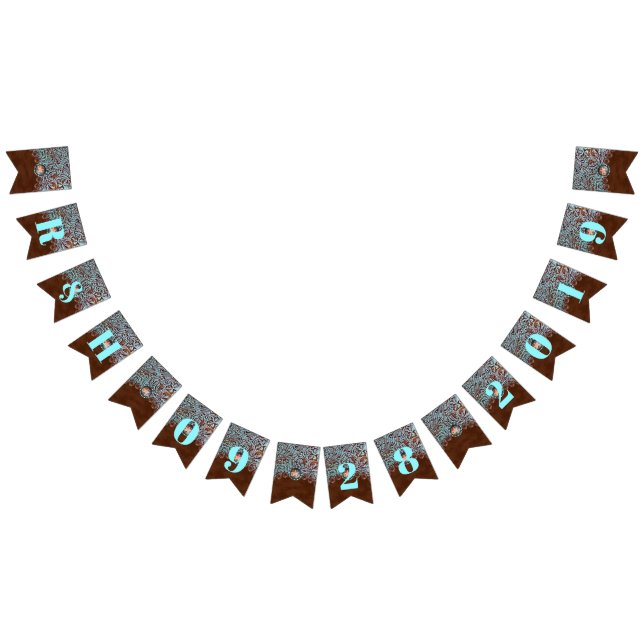 Türkisbraun Cowboy Western Hochzeit Wimpelkette (Alle)