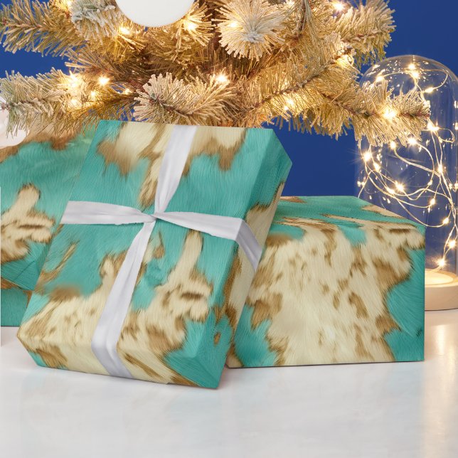 Türkisbraun Creme Animal Cowhide Western Geschenkpapier (Feiertage)