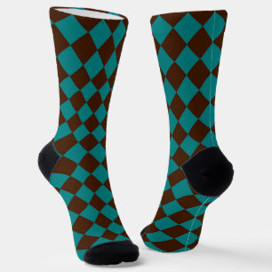 Türkisbraun kariert Diamantmuster Socken