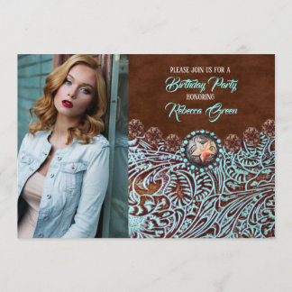 Türkisbraun Western Geburtstagsparty Einladung