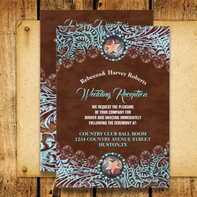 Türkisbraun Western Hochzeitsempfang Einladung (turquoise brown country western wedding reception invitation)