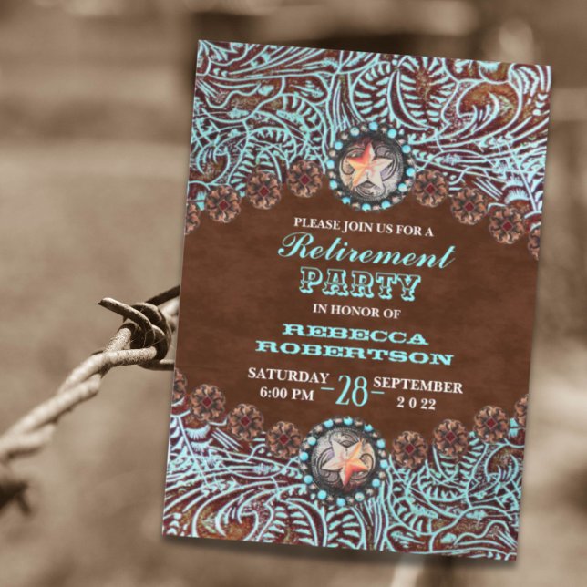 Türkisbraun Western Land Pensionierung Party Einladung (turquoise brown western country Retirement Party Invitation)