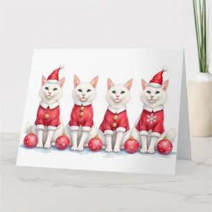 Türkisch Angora-Katze Weihnachtskleid Santa-Hut Karte