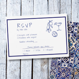 Türkisch-blaue italienische Hand geschrieben RSVP Karte