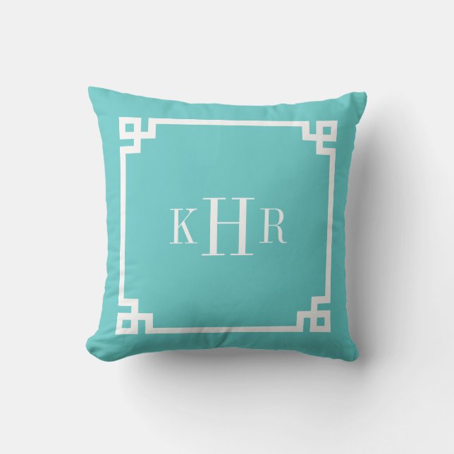 Türkisch griechisches Schlüsselgrenzenmonogramm Kissen (Vorderseite)