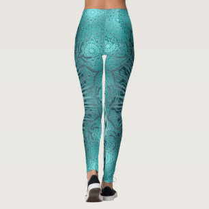 Türkisch-türkisfarbene Mandala Blume Yoga Leggings