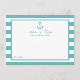Türkisch-türkisfarbene Stripe Anchor Hochzeit Hinweiskarte