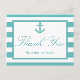 Türkisch-türkisfarbene Stripe Anchor Hochzeit Postkarte