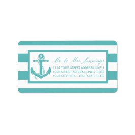 Türkisch-türkisfarbene Stripe Anchor Hochzeitstemp Adressaufkleber