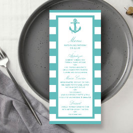 Türkisch-türkisfarbene Stripe Anchor Wedding Menu Menükarte