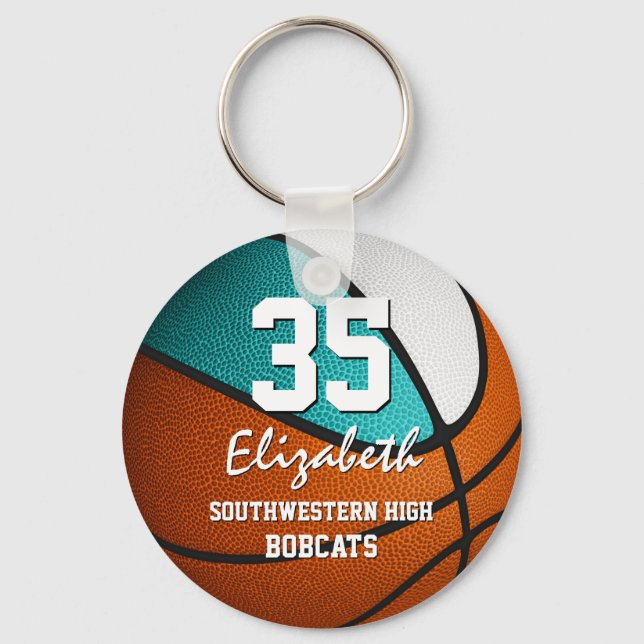 Türkisch-Weiße Mannschaftsgeist Girls Basketball Schlüsselanhänger (Vorderseite)