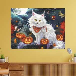 Türkische Angora-Katze Halloween Gruselig Leinwanddruck