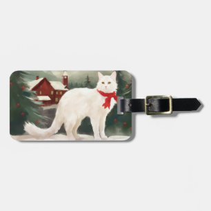 Türkische Angora-Katze im Schnee Weihnachten Gepäckanhänger