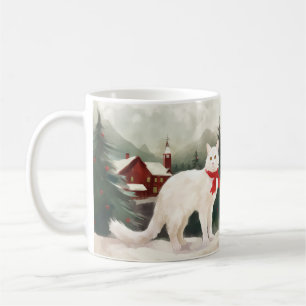 Türkische Angora Katze im Schnee Weihnachten Kaffeetasse