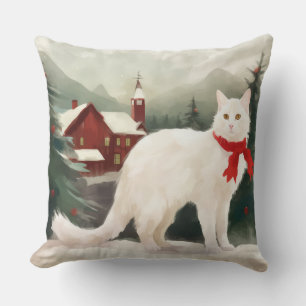 Türkische Angora Katze im Schnee Weihnachten Kissen