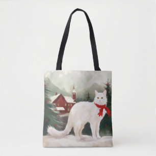 Türkische Angora-Katze im Schnee Weihnachten Tasche