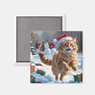 Türkische Angora-Katze läuft in Schnee-Weihnachtsm Magnet