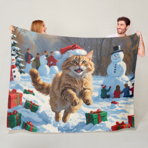 Türkische Angora-Katze läuft in Schneelippe Weihna Fleecedecke