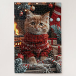 Türkische Angora-Katze mit Weihnachtsgeschenken Ka