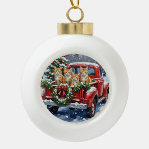 Türkische Angora-Katze Weihnachten Rotes Lastwagen Keramik Kugel-Ornament