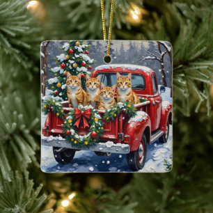 Türkische Angora-Katze Weihnachten Rotes Lastwagen Keramikornament
