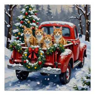 Türkische Angora-Katze Weihnachten Rotes Lastwagen Poster