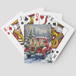 Türkische Angora-Katze Weihnachten Rotes Lastwagen Spielkarten