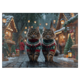 Türkische Angora-Katzen Weihnachten Schnee Urlaub Schneidebrett