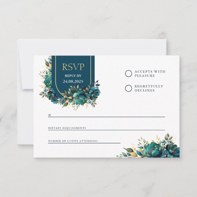 Türkische Blume mit Goldakzenten RSVP Karte (Vorderseite)