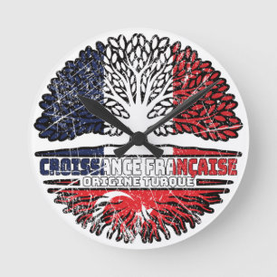 Türkische Flagge für Frankreich Treots Runde Wanduhr