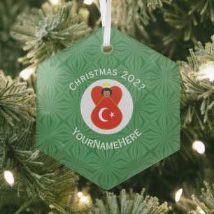 Türkische Flagge Weihnachtsengel Name Jahr Sechsec Ornament Aus Glas