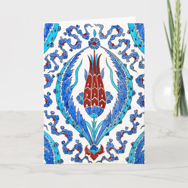 Türkische Fliese mit roter Tulpe Grußkarte Karte (Vorderseite)